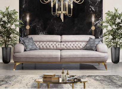 Luxury Three Seater Sofa 3 Seater Fabric Sofas Wood Design Gray Chesterfield